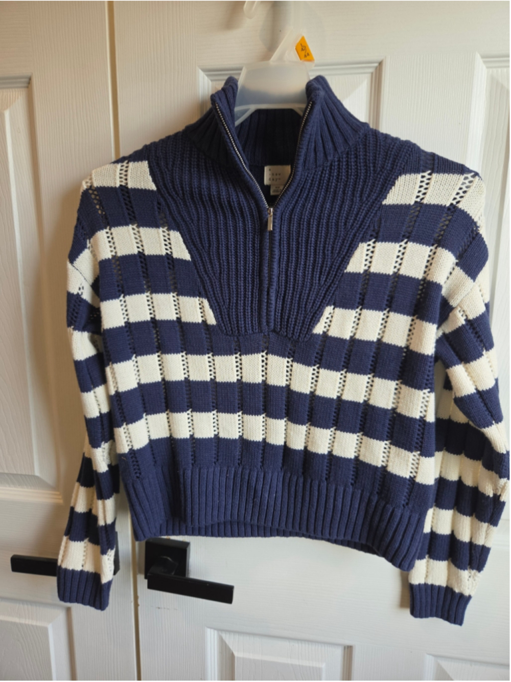Women's A New Day Navy Blue & White Striped Quarter Zip Sweater Size XS